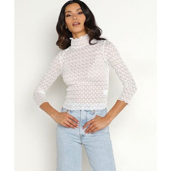 NWT For Love & Lemons Tracy Turtleneck Crop Top In White Size XS - Picture 1 of 10